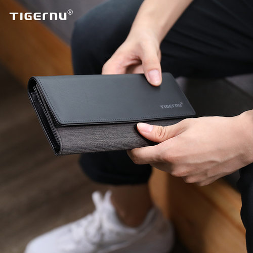 tigernu/泰格奴新款男士长款钱包潮牌时尚男包多功能商务夹层手包