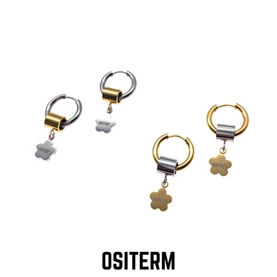 OSITERM新品金银混搭花朵耳环耳坠男女街头时髦原创设计耳饰钛钢