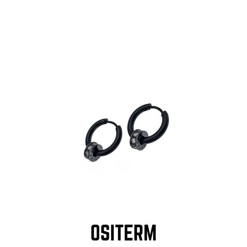 OSITERM经典锆石黑耳圈耳环 街头简洁日常搭配男女耳饰黑色饰品