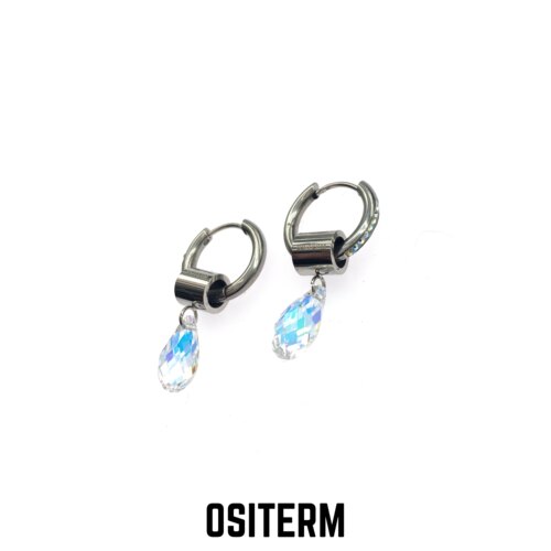 OSITERM人鱼泪耳环幻彩闪光水晶吊坠耳饰新中式小众高级感男女