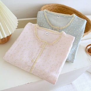 甜美碎花女春季薄款睡裙纯棉纱布薄款长袖家居裙睡衣中长裙可外穿