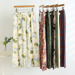 薄款 妈妈装 睡裤 2025新款 高级感休闲裤 女夏季 宽松大码 女 棉绸阔腿裤