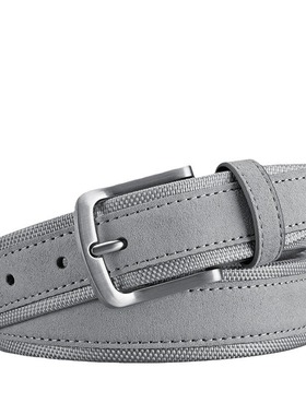 2025新款男女情侣皮带蓝色真皮拼接牛津布格子腰带针扣牛仔裤带