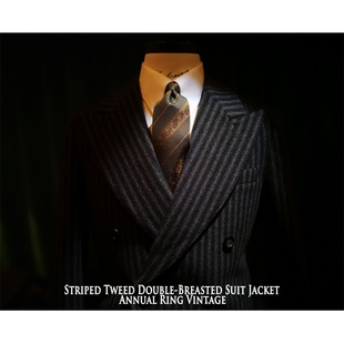 AnnualRing英式 复古双排扣西装 条纹粗花呢Tweed羊毛呢绅士外套男
