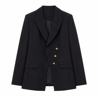 【专柜大上新】法式轻奢金扣黑色西装修身显瘦西服外套CY6AC25126