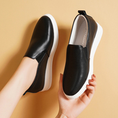 金特 真皮春秋舒适厚底一脚蹬休闲内增高女鞋 百丽小白鞋 2024新款