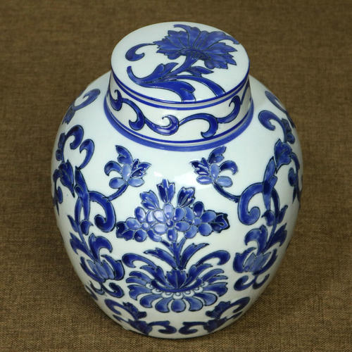 景德镇陶瓷罐新中式古典花瓶创新青花瓷装饰罐青花瓷圆罐摆件
