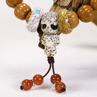 星月菩提子白玉菩提根跑环雕刻骷髅阿呆三通绿阴皮手串佛珠配饰