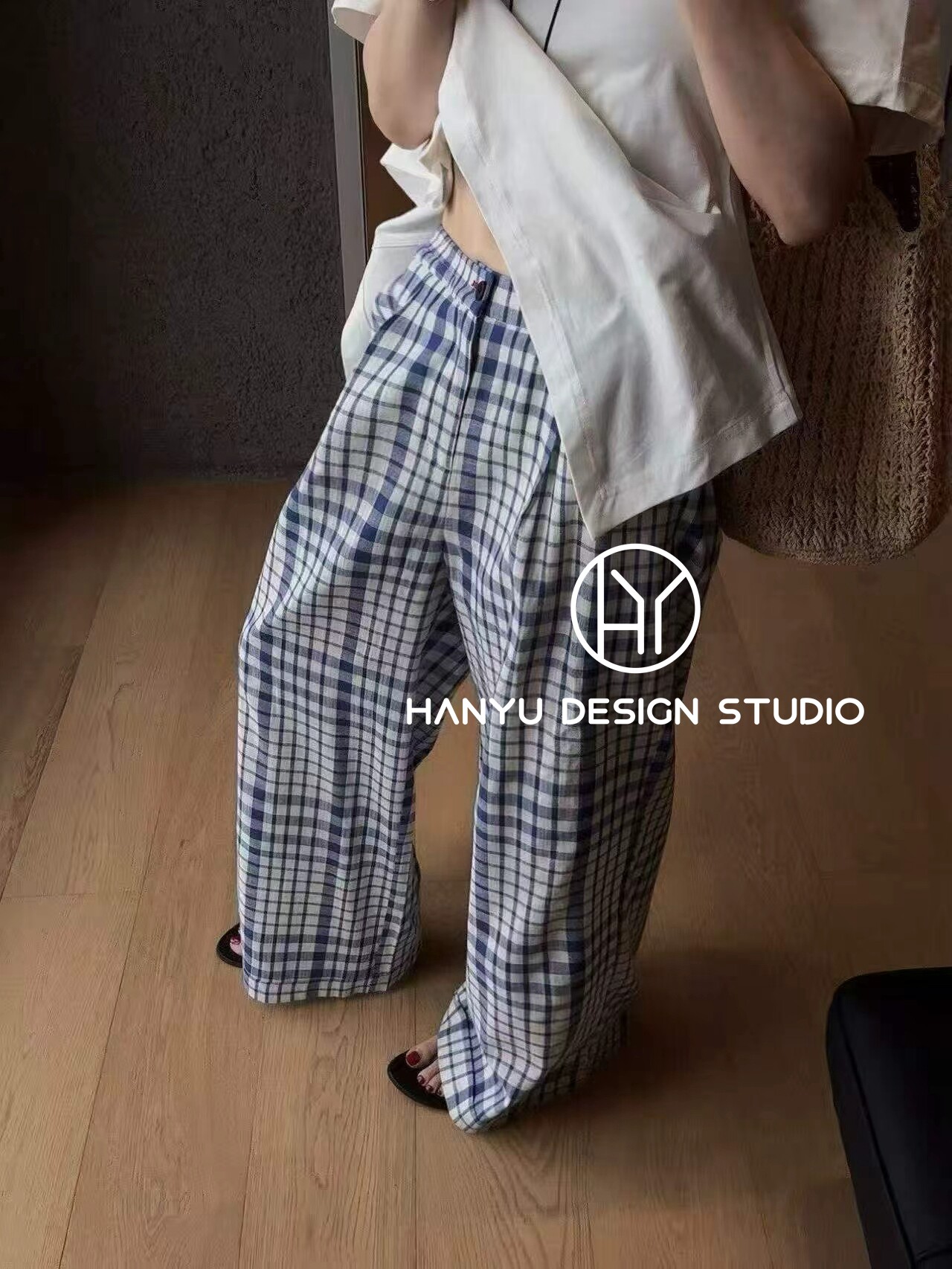 私信询价【韩钰DESIGN】2026夏季新款松弛感格子高腰阔腿休闲裤女