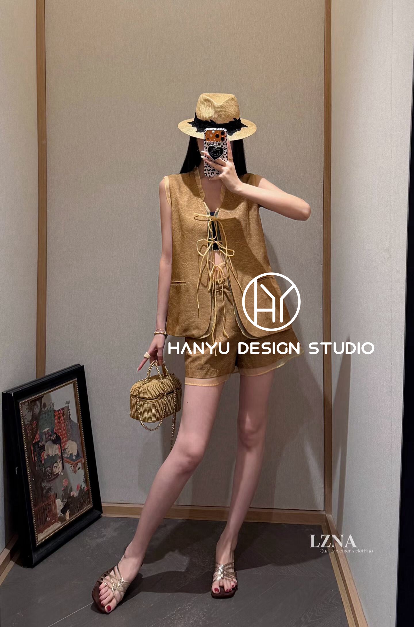 私信询价【韩钰DESIGN】2026夏季新款时尚系带网纱拼接两件套女