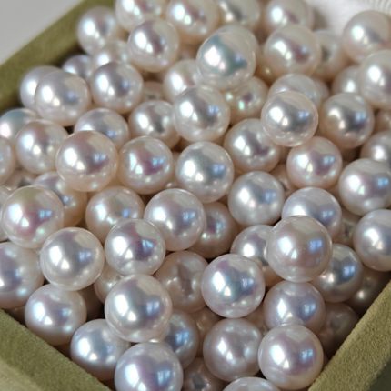 天然淡水珍珠无核近正圆极强光7-8mm半孔孔通孔diy裸珠串链珠
