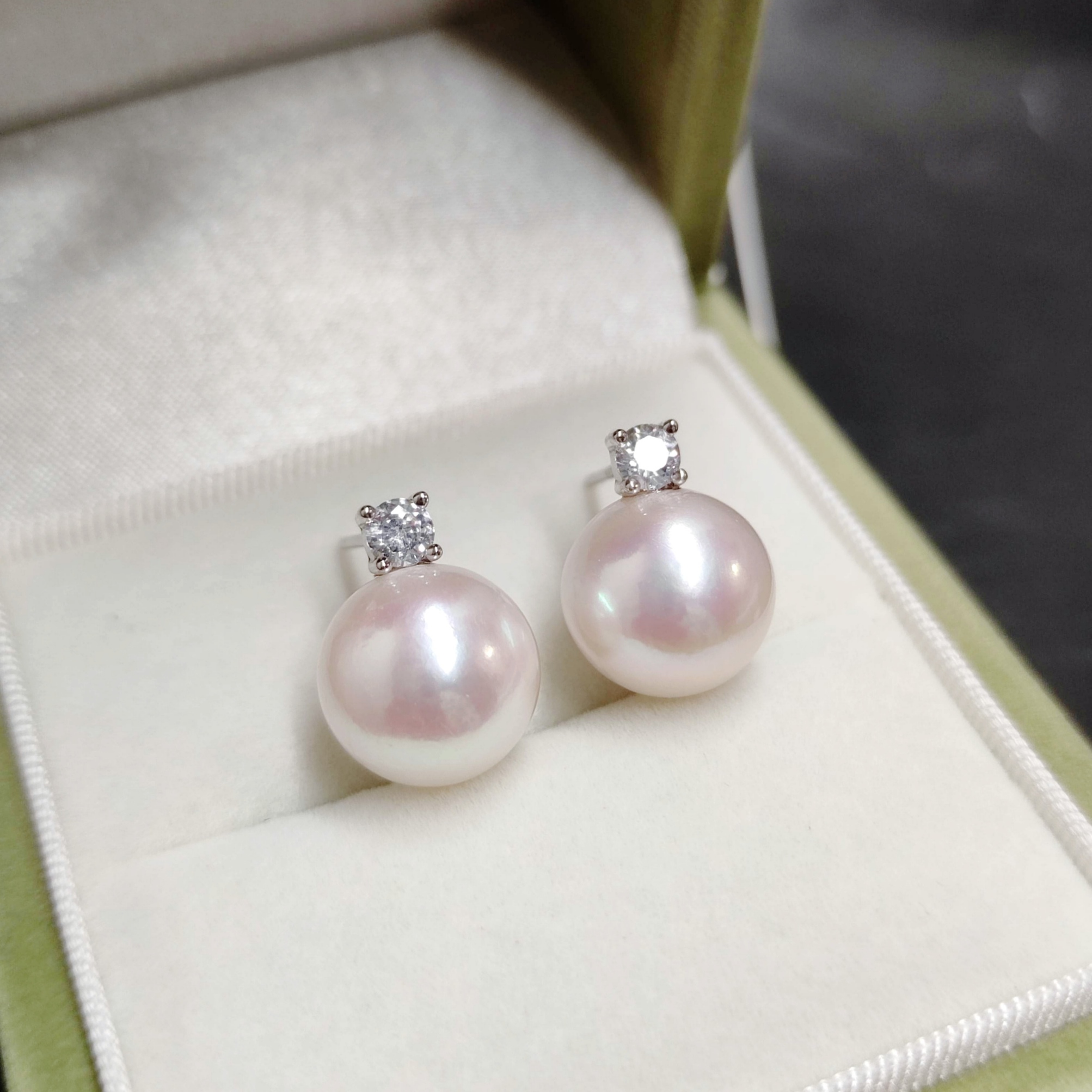 天然淡水珍珠极光亮正圆9-10-11-12-13mm纯银戴妃耳钉