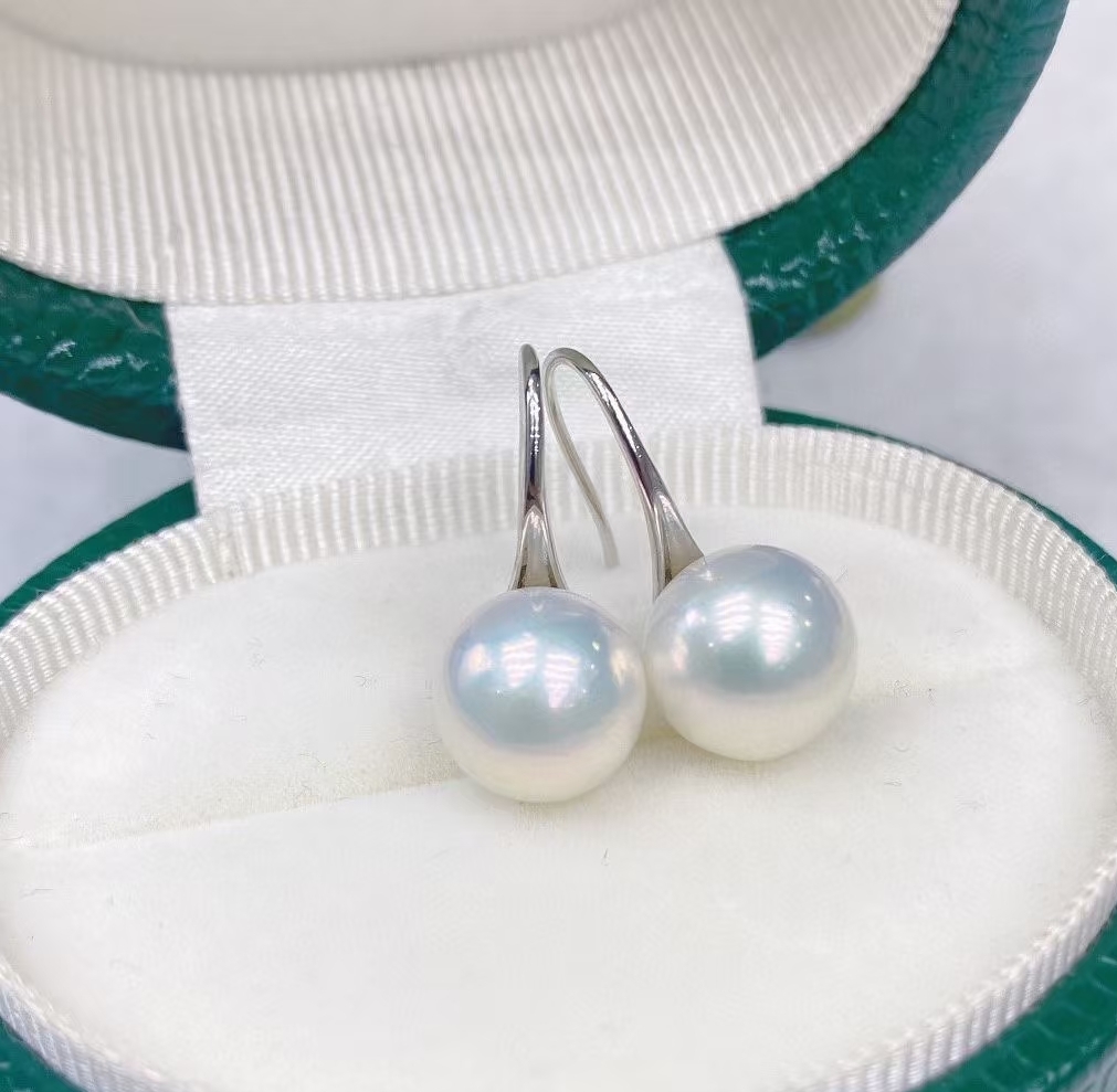 塞澳白高跟鞋耳钩9-10mm极强光微瑕精致简约s925银