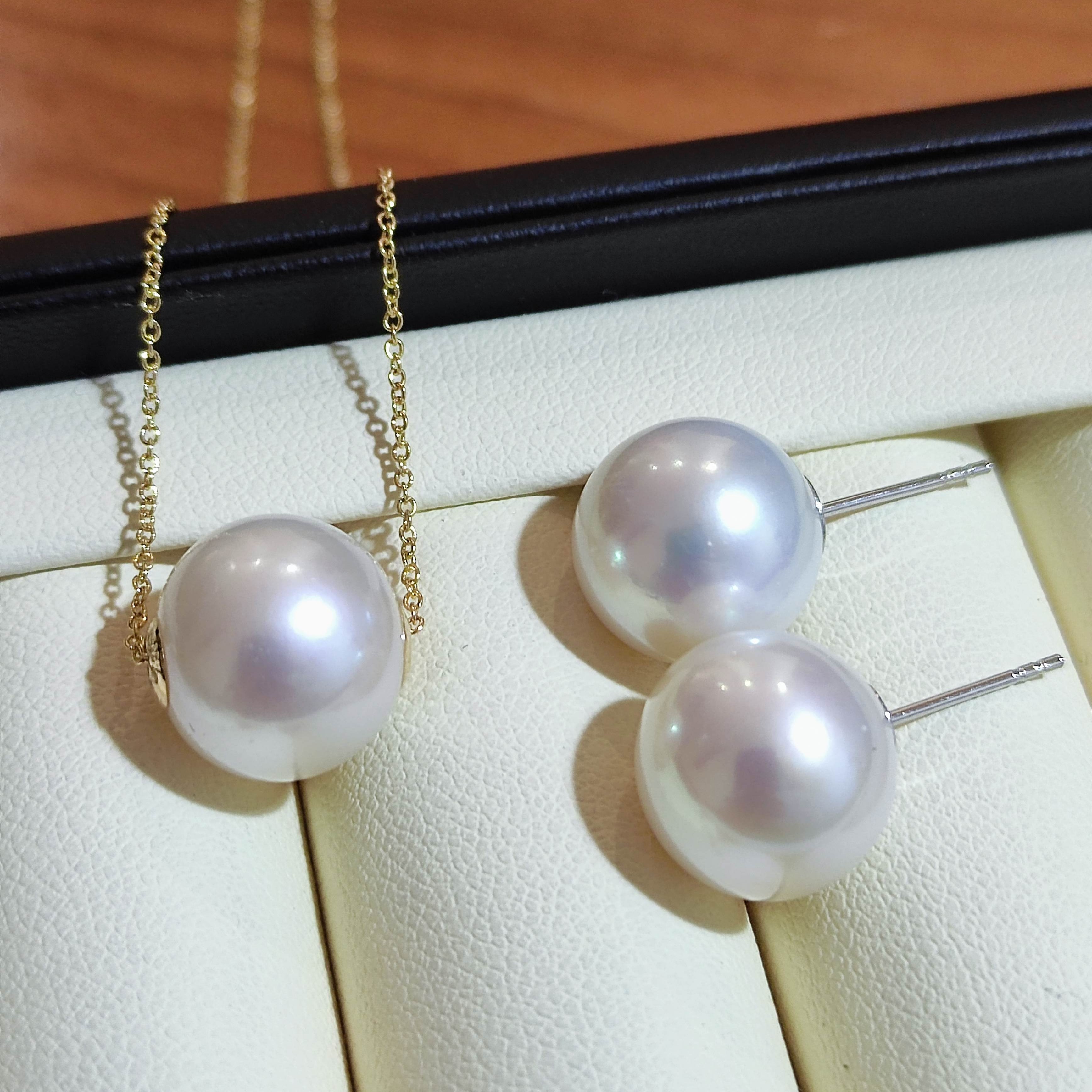 高端天然淡水珍珠12-13mm纯银耳钉+18k金路路通吊坠套装正圆极光,珠宝/钻石/翡翠,耳饰,淘宝优惠券,粉丝福利购,淘宝优惠卷