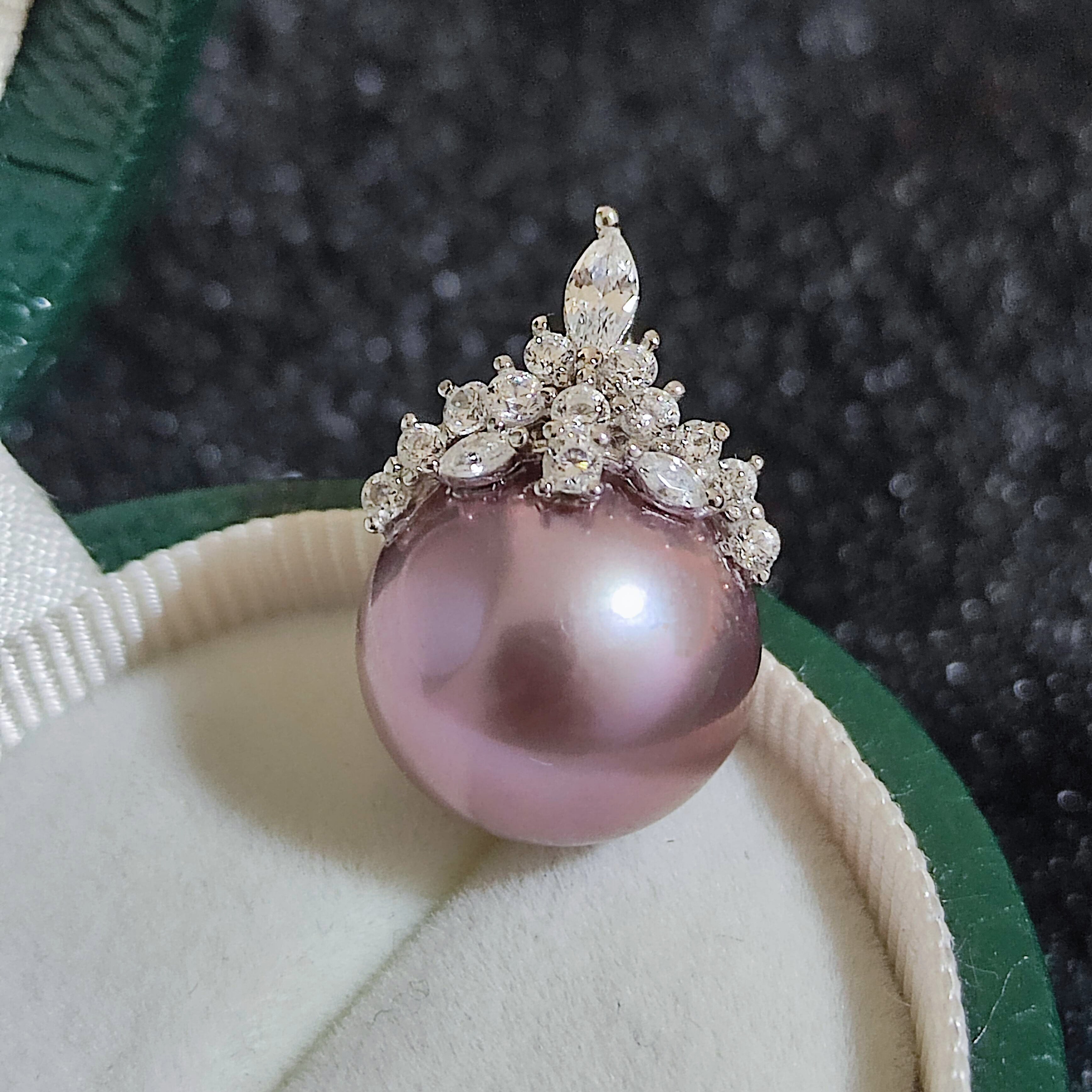 超大龙珠14-15mm滑皮葡萄紫s925银天然淡水爱迪生真珍珠冰雪吊坠