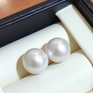 天然淡水珍珠11-12mm正圆爱迪生珍珠耳钉纯银针耳饰简约素钉