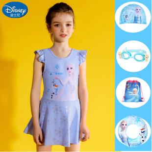 迪士尼儿童泳衣女童连体冰雪奇缘2025年新款 中大童 小女孩公主泳装