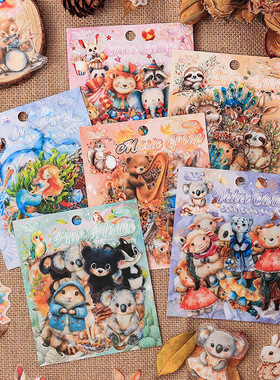 ZABC跨境PET贴纸包 萌萌动员会系列 40张入动物主题手账打底贴纸