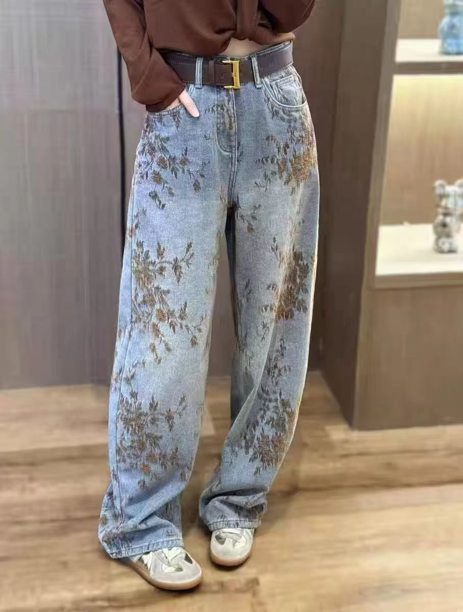 2025新款提花弯刀牛仔裤时尚百搭显瘦直筒裤