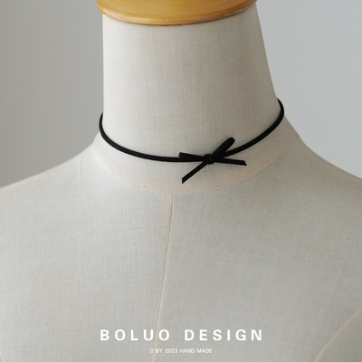 菠萝手作黑色麂皮绒蝴蝶结choker
