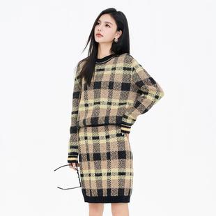 厚长袖 女套头宽松20252025新款 打底毛衣 慧兰格子圆领针织衫 vilan