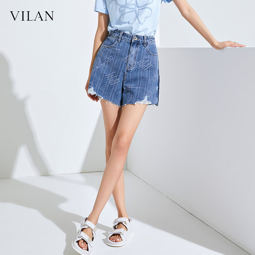 VILAN慧兰通勤高腰牛仔短裤女