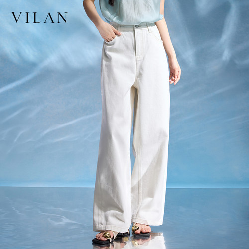 vilan慧兰2026 夏季新款水洗牛仔阔腿裤女高腰宽松显瘦休闲长裤子