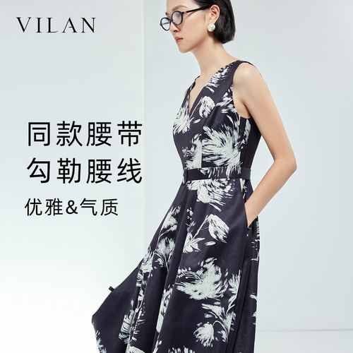 黑色花2025秋季新款腰带A字V领