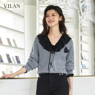 洋气上衣百搭开衫 vilan 外套 针织衫 新款 慧兰开衫 毛衣女2025春秋季