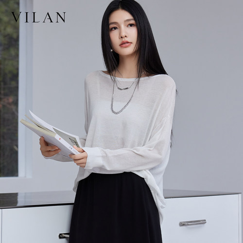 vilan 慧兰 2026 新款女宽松长袖针织衫薄款显瘦简约设计感上衣