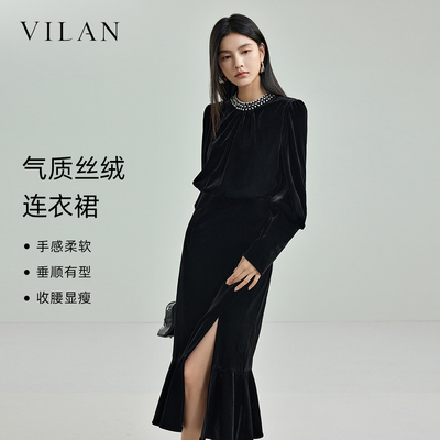 时尚气质丝绒连衣裙女2025新款冬