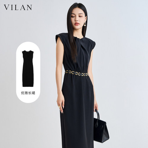 vilan/慧兰无袖收腰连衣裙女