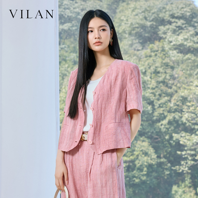 vilan慧兰2026夏季新款女V领短袖西装外套薄款通勤休闲百搭上衣