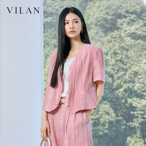 vilan慧兰2026夏季新款女V领短袖西装外套薄款通勤休闲百搭上衣