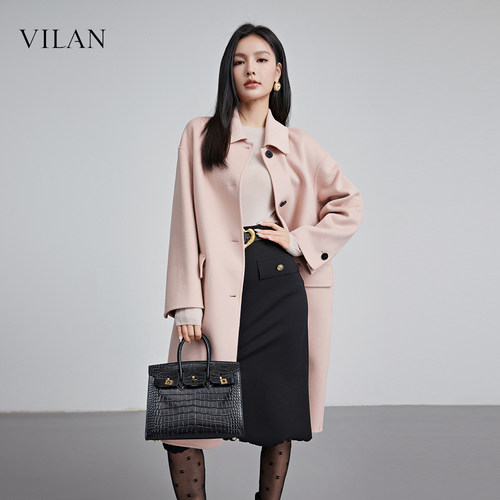 慧兰翻领羊毛毛呢外套女中长款秋