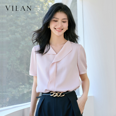 vilan 慧兰粉色 V领雪纺衫女 2026 夏季新款通勤气质显瘦短袖上衣
