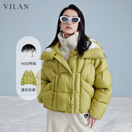 vilan/慧兰短款羽绒服女冬季新款加厚连帽白鸭绒气质上衣外套