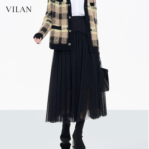 VILAN慧兰通勤网纱半身裙女