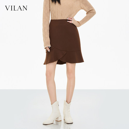 VILAN慧兰半身裙女高腰荷叶边