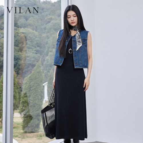 vilan/慧兰专柜款连衣裙女2026春季新款时尚优雅显瘦无袖长款裙子
