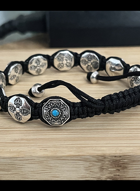 泰国手工银手链 六字真言手工编织 精致男人手链 正品925银