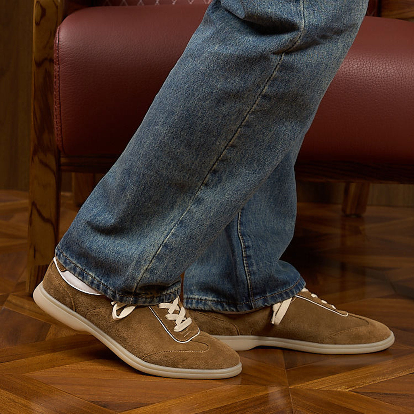 2026春夏新款德训鞋反绒牛皮防滑板鞋软底舒适真皮男士百搭休闲鞋