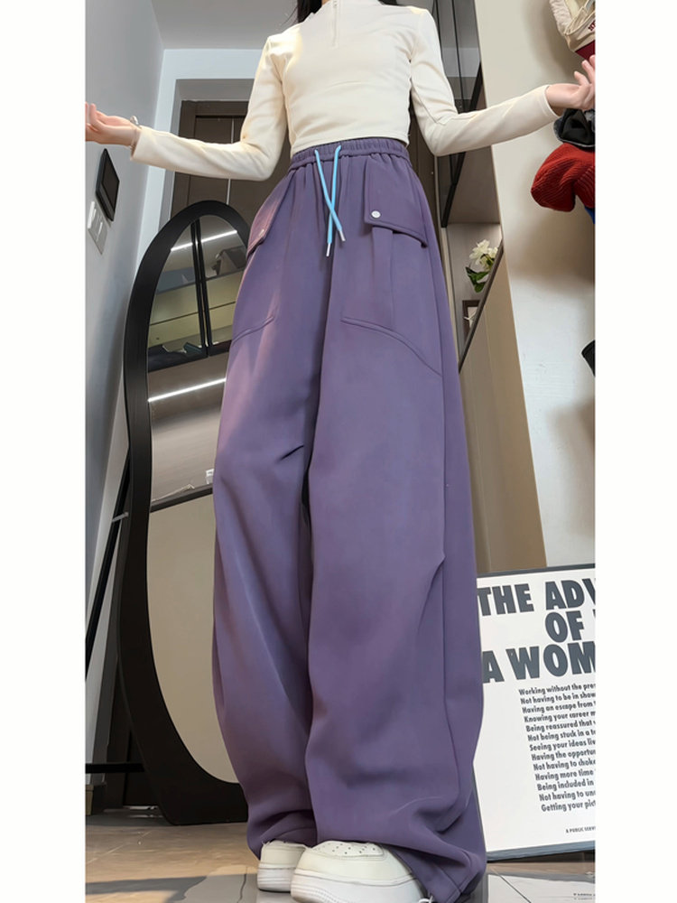 DESSO American Washed Casual Pants Girls Trendy Loose Drape Straight-leg Wide Leg Sports Pants