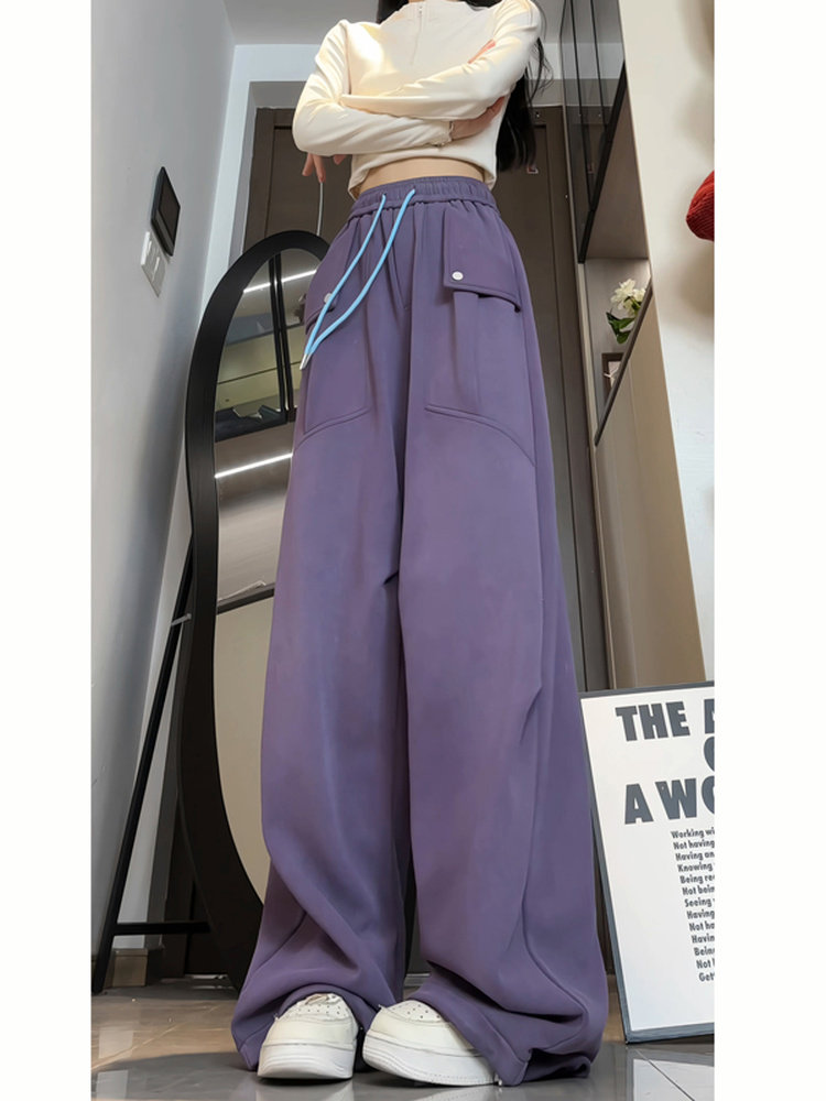 DESSO American Washed Casual Pants Girls Trendy Loose Drape Straight-leg Wide Leg Sports Pants