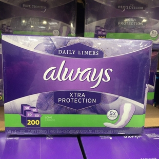 加拿大直邮Always卫生护垫200片装 无荧光剂超薄干爽17.5cm
