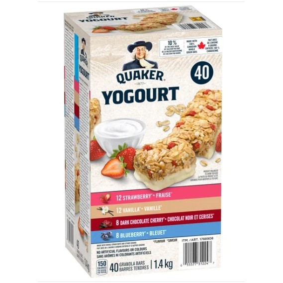 保质期3-4个月加拿大直邮Quaker桂格水果酸奶谷物能量棒40条1.4kg