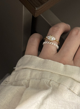 金银色戒指女高级感韩国小香风松弛感老钱风细爱心排戒叠戴