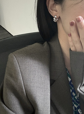 925银镂空麻花耳饰个性简约几何圆圈时尚饰品韩系女高级hoop耳圈