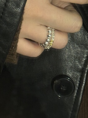 银戒指通体纯银韩式简约时尚圆圈圈戒指银色球球戒指