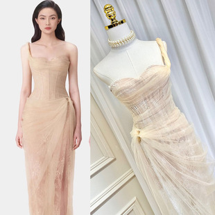 气质女神范晚宴会礼服裙鱼骨露肩开衩蕾丝晨袍绝美网纱仙女连衣裙